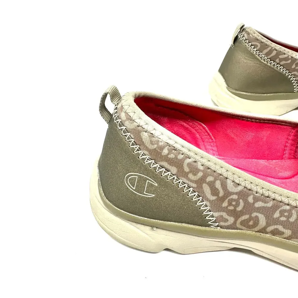 Champion Size 11 Flats Tan Leopard Print Slip On Sneaker Walking Hiking Outdoors